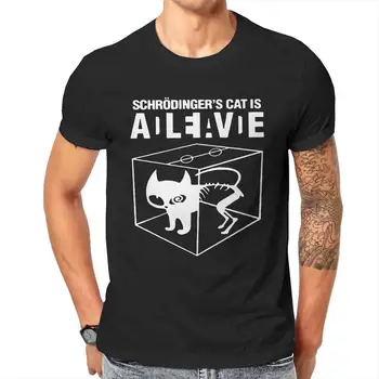 Schrodingers Gato Homens T Shirts Engraçadas Vintage, Camisetas de Manga Curta, Gola Redonda, T-Shirts de Algodão, Roupas de Verão