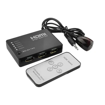 Controle remoto Switcher de Vídeo de Plástico 1080P HD 5 Portas TV Divisor de Mini Portátil Transmissão ao Vivo do Office Com o Plug do Cabo de Jogar