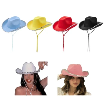 Chapéu de Cowgirl para NOIVAS Elegantes JazzHat Noiva Chapéu de Cowboy Mulheres Acessórios de Festa Drop shipping