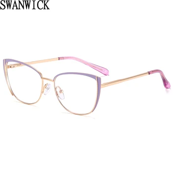 Swanwick de metal retro óculos de armação de mulheres lente clara luz azul bloqueio de óculos olho de gato fêmea preta roxa venda quente