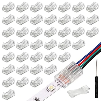 40 Pack Transparente Faixa de Luz Conectores de 4 Pinos 10Mm sem solda LED Strip Para o Fio Conector Impermeável, Adaptador