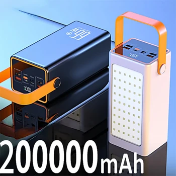 Banco do poder 200000mAh de Alta Capacidade 66W Carregador Rápido Powerbank para iPhone Portátil Batterie Externe DIODO emissor de Luz de Camping Lanterna