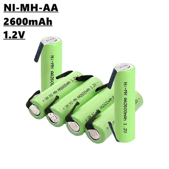 1.2 V pilhas AA Ni-MH 2A bateria recarregável, 1,2 V, 2600mAh, com soldagem de peça, adequado para máquina de barbear, escova de dentes elétrica, etc.