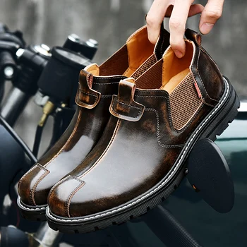 Retro dos homens sapatos de couro com a conveniente, a pé, cobrindo casual antiderrapante resistente ao desgaste versátil sapatos de couro para homem