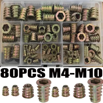 80PCS Móveis de Inserção de Porca de Aço Liga Sextavada Cabeça de Soquete Unidade de Parafuso Para Madeira Rosca Métrica Variedade de Kit de Ferramenta M4 M5 M6 M8 M10